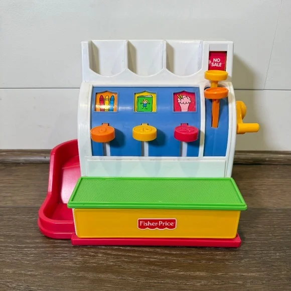 Vintage Fisher Price Cash Register, Working Bell, Functional Buttons, 5 Coins - Picture 1 of 14
